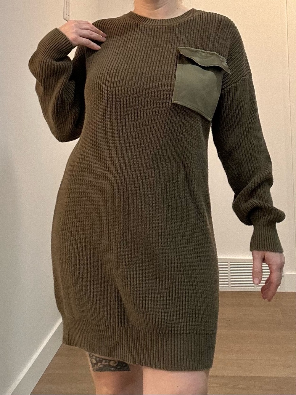 Steve Madden Olive Green Ribbed Knit Sweater Dress Size S